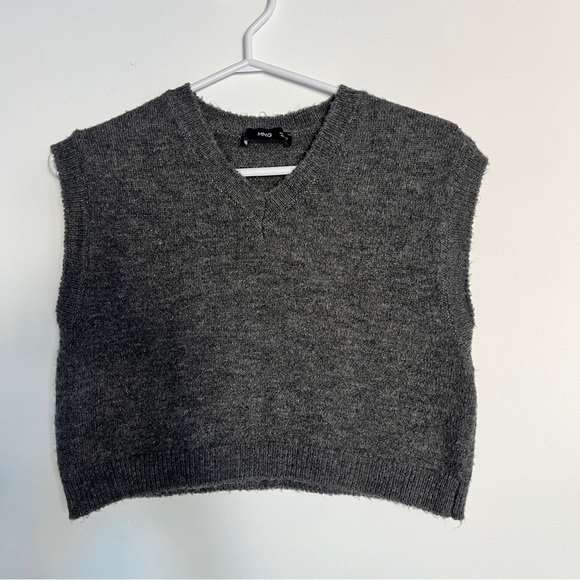 Mango Jackets & Blazers - MANGO Gray Knit Cropped Sweater Vest